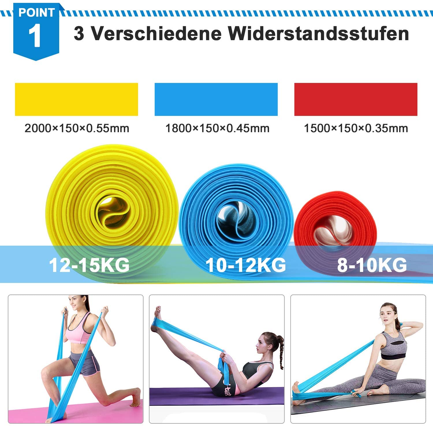 Elastic Fitness Bands 3Pcs Res - Pilates Bar Kit With Resistance Bands recension och pris